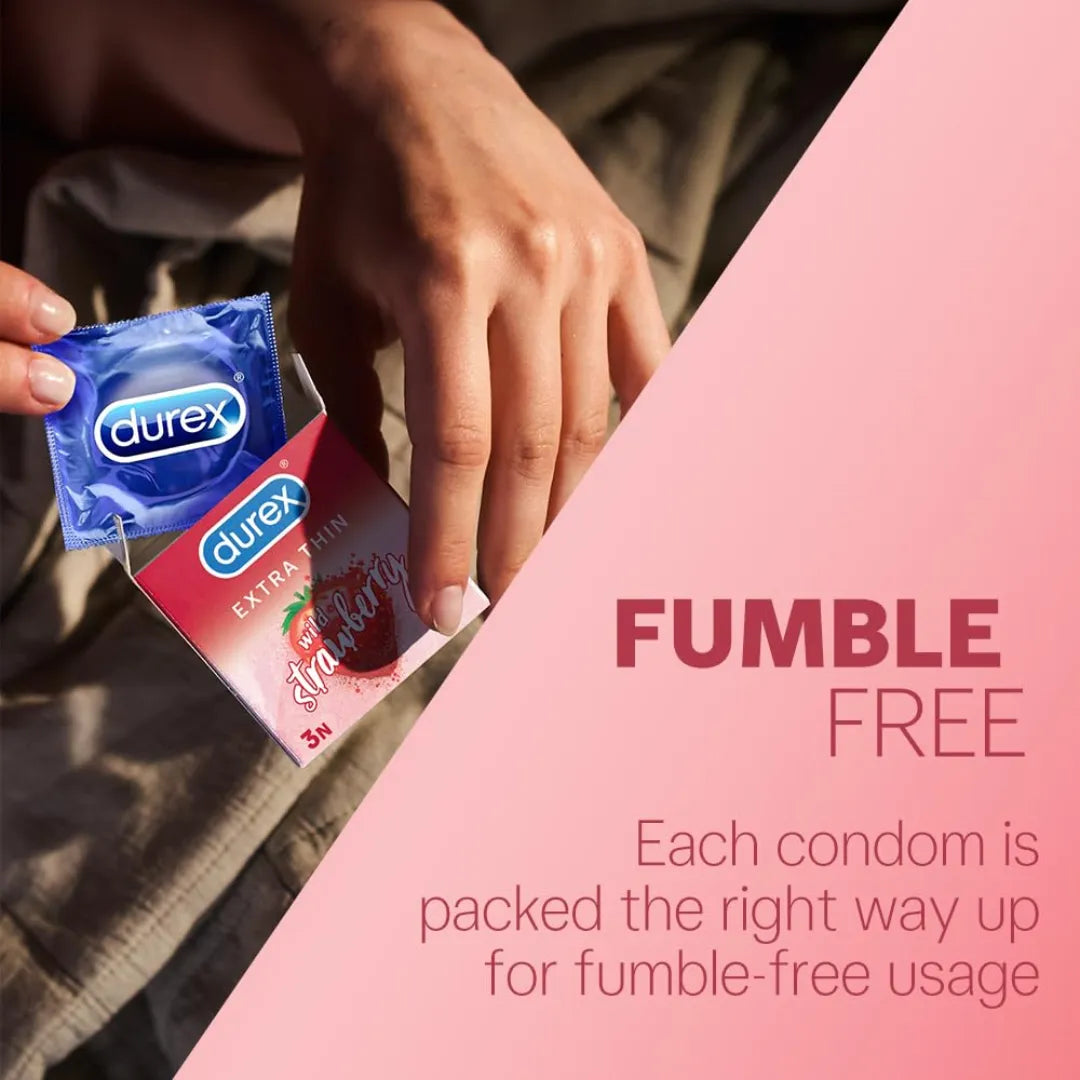 Durex Extra Thin Wild Strawberry Flavoured Condoms For Men - 10N