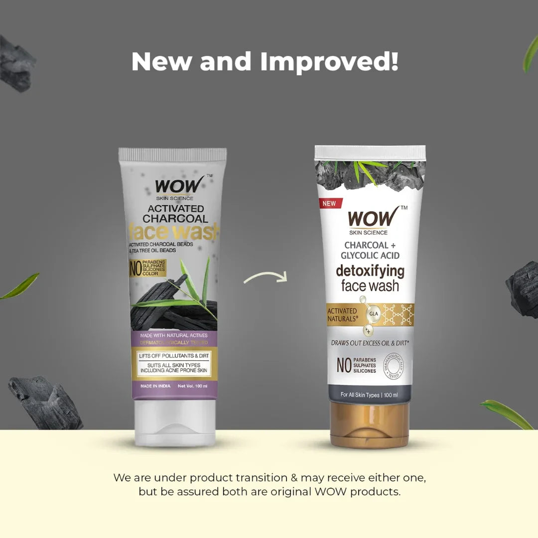 WOW Skin Science Wow Activated Charcoal Infused With Activated Charcoal Face Wash - 100ml (Pack of 2)