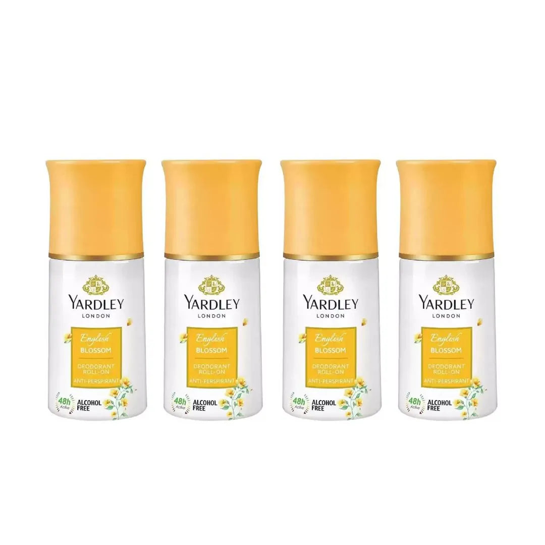 Yardley London 4 English Blossom Deodorant Roll-on - For Men & Women(Pack of 4) Deodorant Roll-on - For Men & Women (200 ml, Pack of 4)