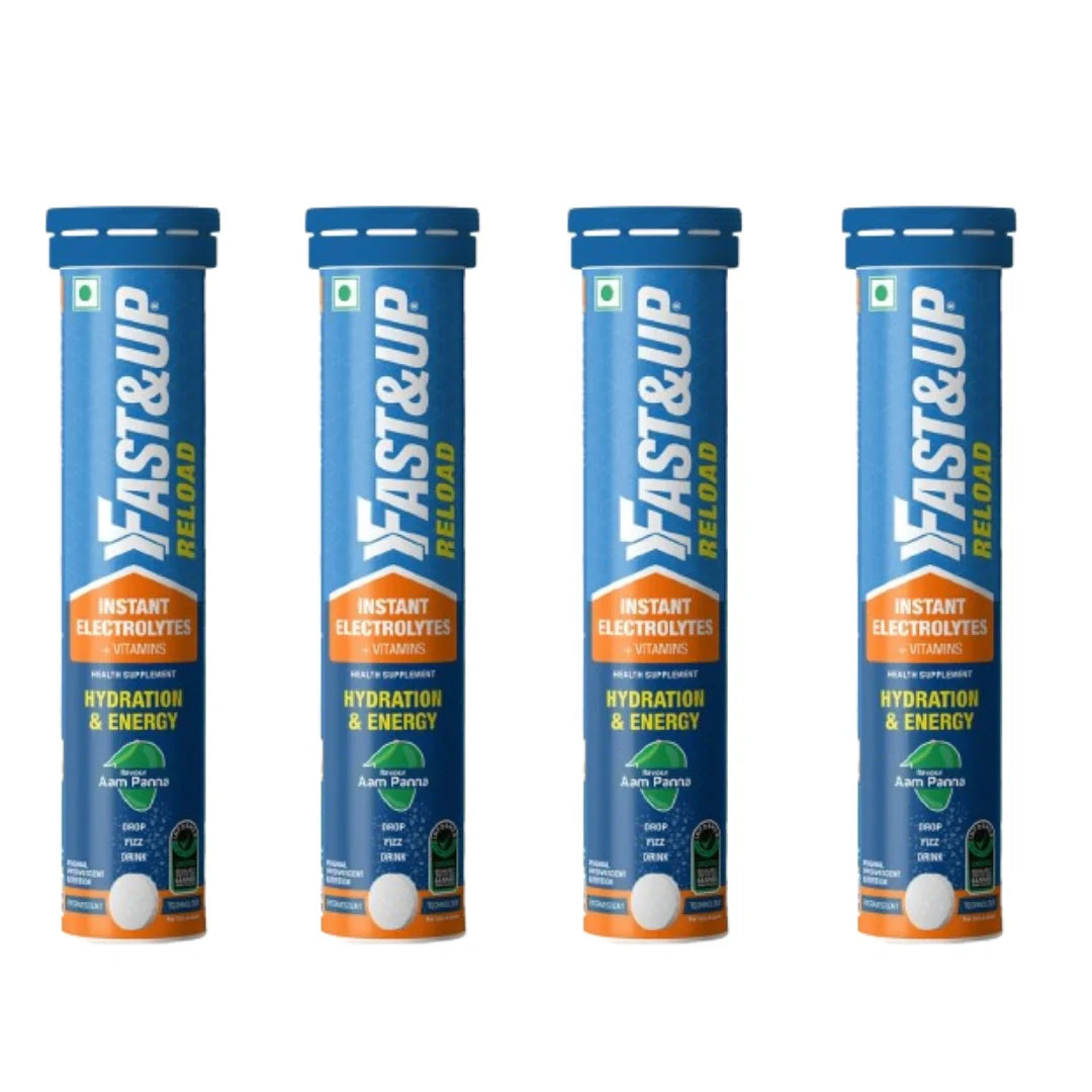 Fast&Up Reload (5 Litres) Low Sugar energy drink for Instant Hydration - 20 Effervescent Tablets (pack of 4)