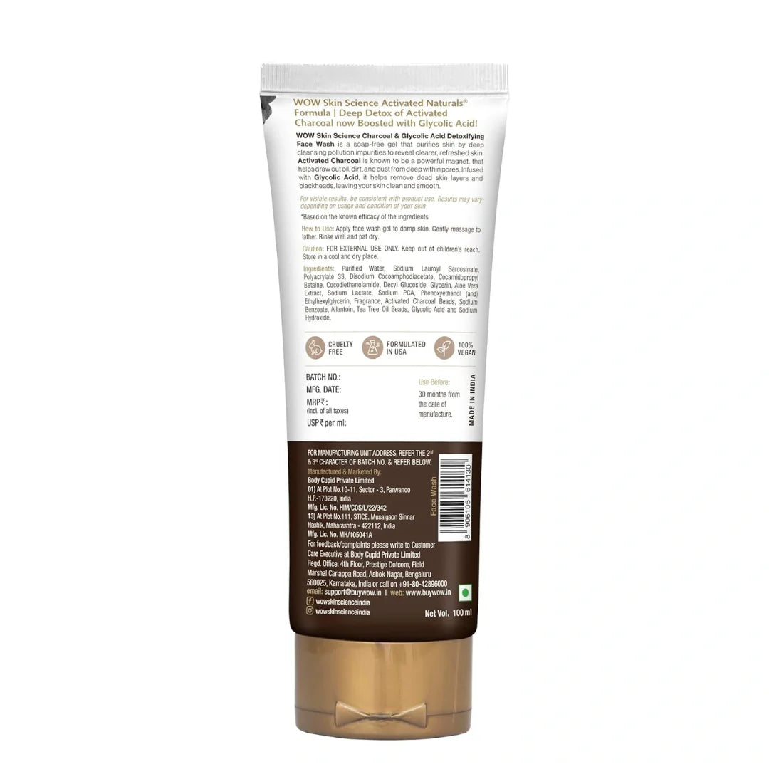 WOW Skin Science Activated Charcoal Face Wash (100ml)
